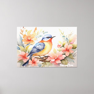 Whimsical Watercolor Bird Floral Art  Canvas Print