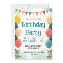 Whimsical Watercolor Birthday Celebration Invitati