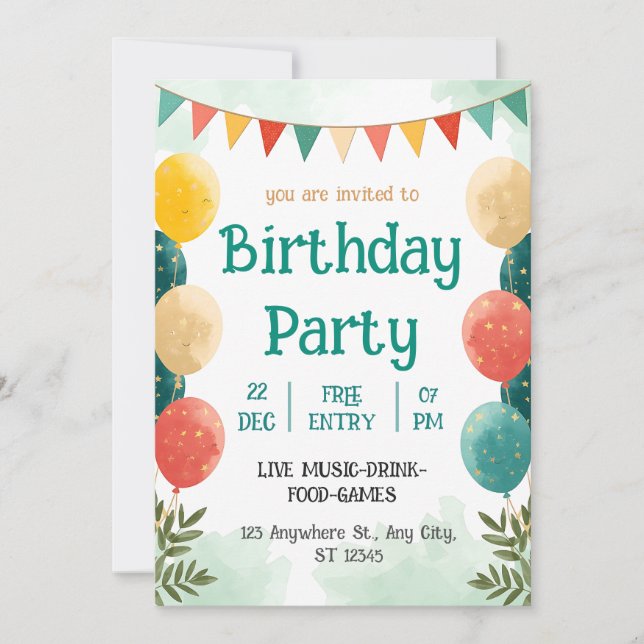 Whimsical Watercolor Birthday Celebration Invitati Invitation (Front)