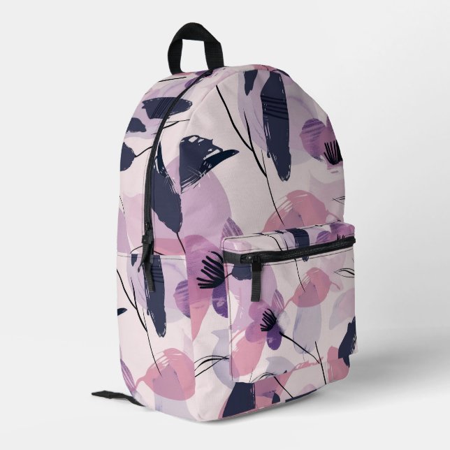 Whimsical Watercolor Blooms Printed Backpack (Back Corner Left)