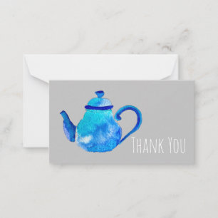 Whimsical watercolor blue teapot card