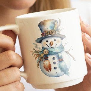 Whimsical Watercolor Boho Snowman Christmas Coffee Mug