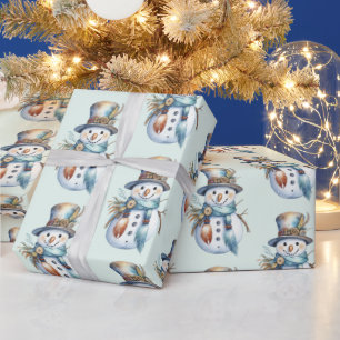 Whimsical Watercolor Boho Snowman Christmas  Wrapping Paper