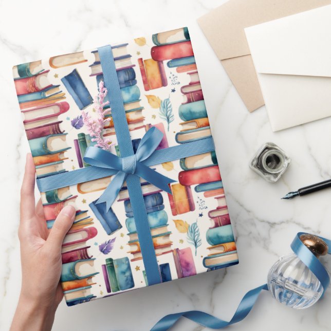 Whimsical Watercolor Books Library Reading Wrapping Paper (Gifting)