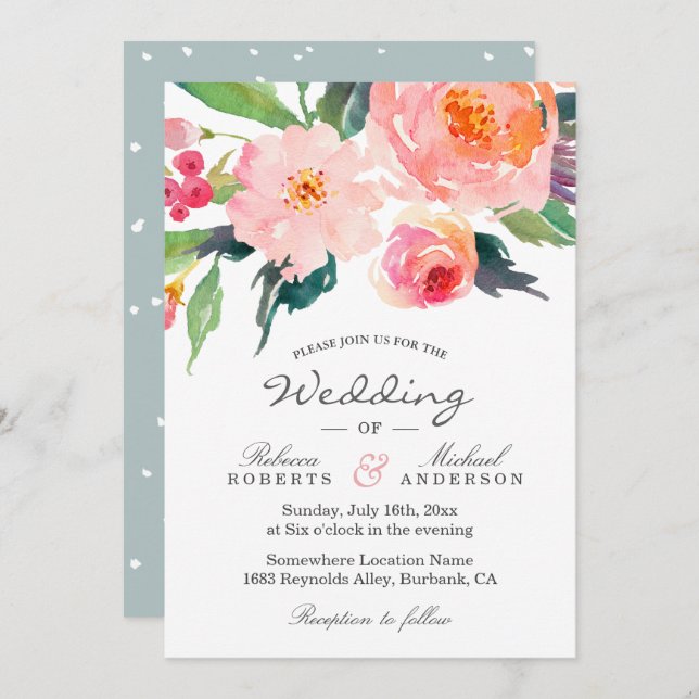 Whimsical Watercolor Botanical Wedding Invitation (Front/Back)