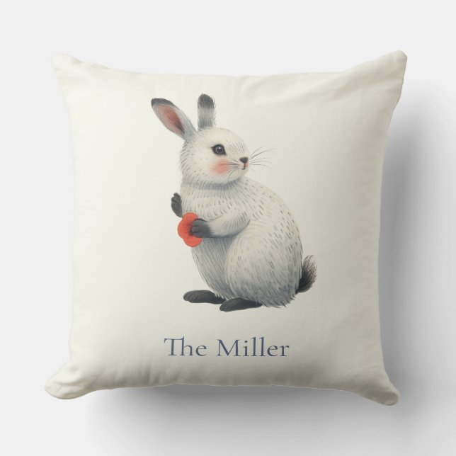 Whimsical Watercolor Bunny Easter Cushion (Front)