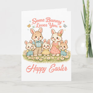Whimsical Watercolor Bunny Family Happy Easter Holiday Card