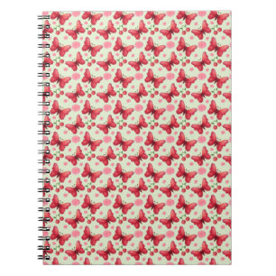 Whimsical Watercolor Butterfly and Cherry Pattern Notebook