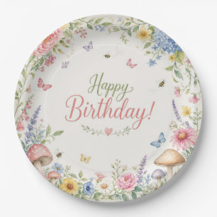 Whimsical Watercolor Butterfly Bee Ladybug Party Paper Plate
