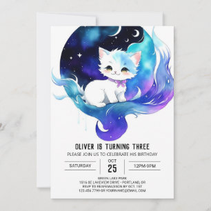 Whimsical Watercolor Cat Birthday Invitation