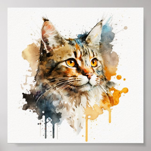 Whimsical Watercolor Cat Mural Poster (Front)
