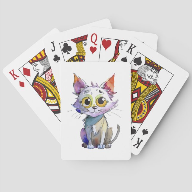 Whimsical Watercolor Cat Playing Cards (Back)