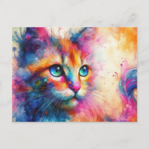 Whimsical Watercolor Cat Portrait Postcard