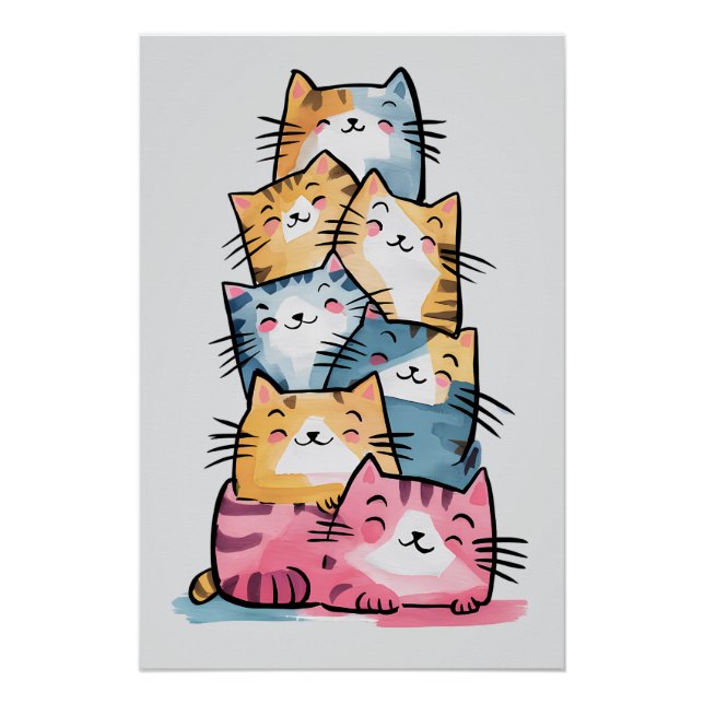 Whimsical Watercolor Cats Modern  Poster (Front)