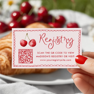 Whimsical Watercolor Cherry Baby Registry QR Code Enclosure Card