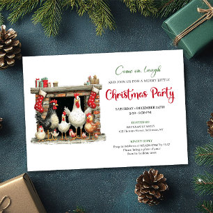 Whimsical Watercolor Chickens Christmas Party  Invitation