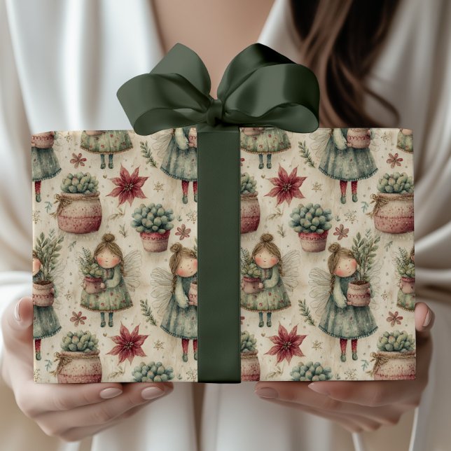Whimsical Watercolor Christmas Fairy Garden Gift Wrapping Paper (Creator Uploaded)