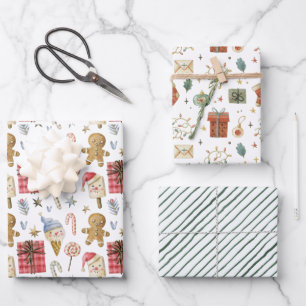 Whimsical Watercolor Christmas Illustrations Wrapping Paper Sheet
