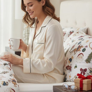 Whimsical Watercolor Christmas Toy Collage vintage Pillowcase