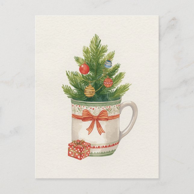 Whimsical Watercolor Christmas Tree Mug Holiday Postcard (Front)