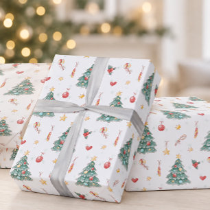 Whimsical Watercolor Christmas Tree Wrapping Paper