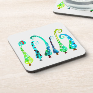 Whimsical watercolor christmas trees coaster