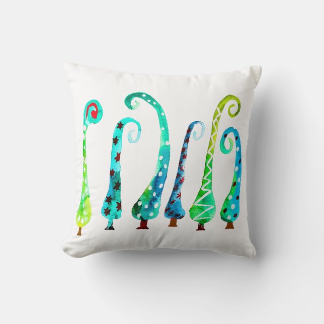 Whimsical watercolor christmas trees cushion (Front)