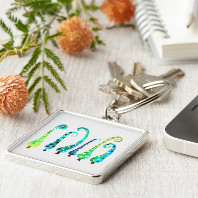 Whimsical watercolor christmas trees key ring (Side)