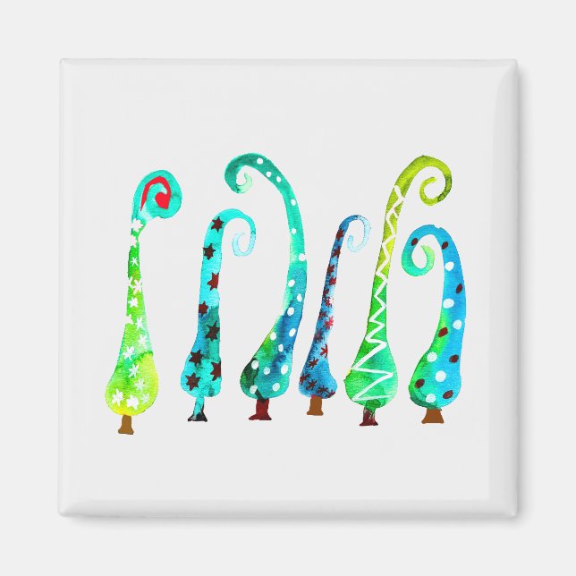 Whimsical watercolor christmas trees magnet (Front)