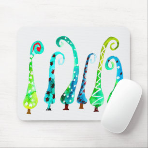 Whimsical watercolor christmas trees mouse pad