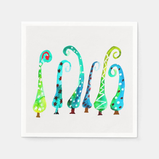 Whimsical watercolor christmas trees napkin (Front)