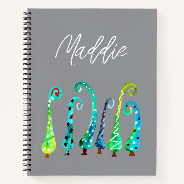 Whimsical watercolor christmas trees notebook (Front)