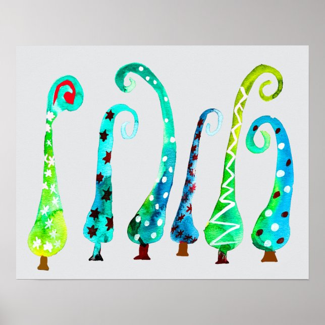 Whimsical watercolor christmas trees poster (Front)
