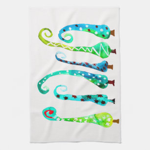 Whimsical watercolor christmas trees tea towel