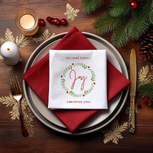 Whimsical Watercolor Christmas Wreath Napkin
