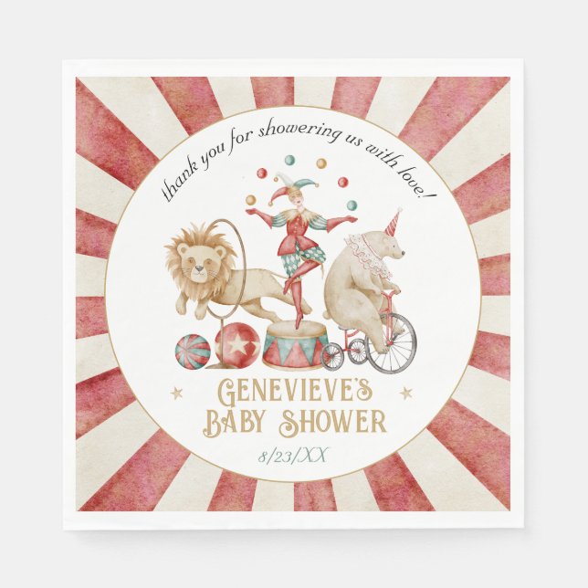 Whimsical Watercolor Circus Carnival Baby Shower Napkin (Front)