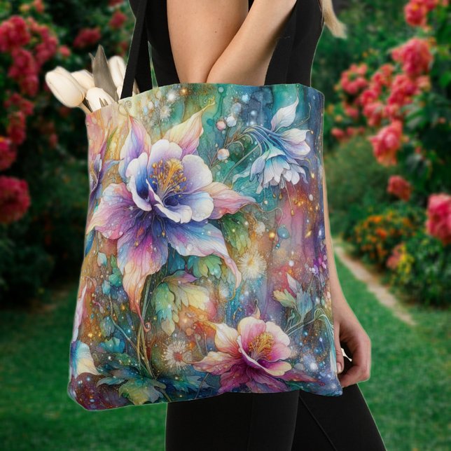 Whimsical Watercolor Colourful Columbine Flowers  Tote Bag (Creator Uploaded)