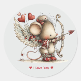 Whimsical Watercolor Cupid Mouse Love Sticker