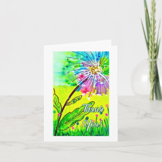 Whimsical Watercolor Dandelion Card (Front)