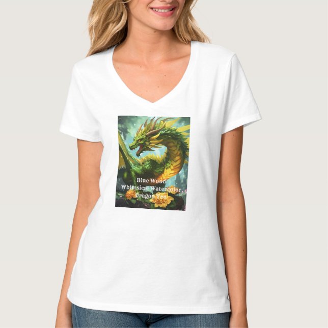 Whimsical Watercolor Dragon Tee Artistic T-Shirt (Front)