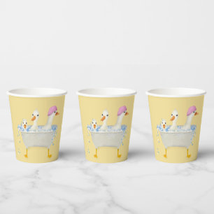 Whimsical Watercolor Ducks in Bathtub Baby Shower Paper Cups