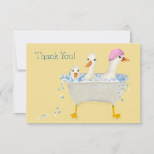 Whimsical Watercolor Ducks in Bathtub Thank You Card