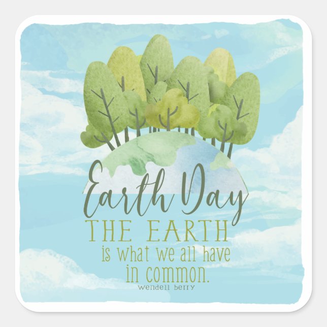 Whimsical Watercolor Earth Day Stickers with quote (Front)
