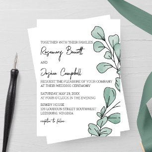 Whimsical Watercolor Eucalyptus Wedding Invitation