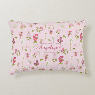 Whimsical Watercolor Fairies & Flowers pink Decorative Cushion