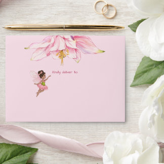 Whimsical Watercolor Fairies & Flowers Soft Pink Envelope