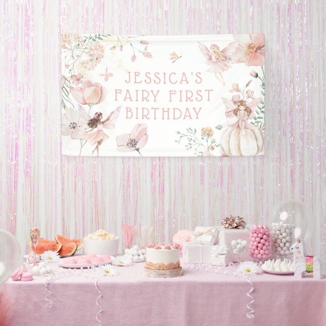 Whimsical Watercolor Fairy 1st Birthday Banner (Party)