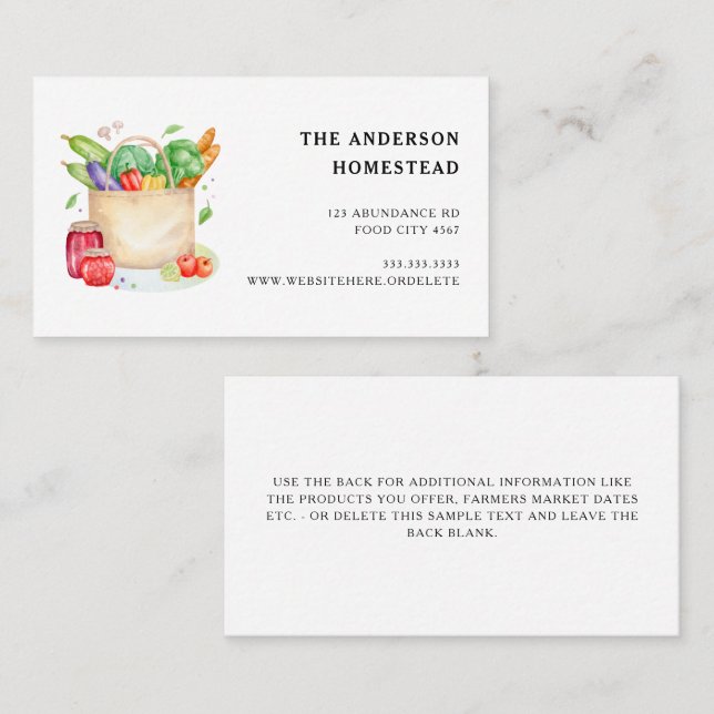Whimsical Watercolor Farm Ranch Homestead Business Card (Front/Back)
