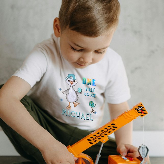 Whimsical Watercolor First Birthday "Silly Goose" Baby T-Shirt (Whimsical Watercolor First Birthday "Silly Goose" Baby T-Shirt)