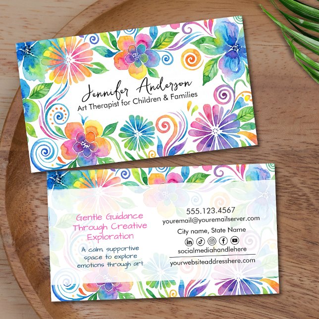 Whimsical watercolor floral art business card (Creator Uploaded)